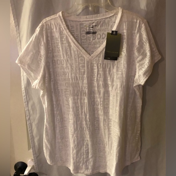 Tek Gear burn out Yoga tee-shirt white short sleeves NWT size Large - Picture 2 of 9